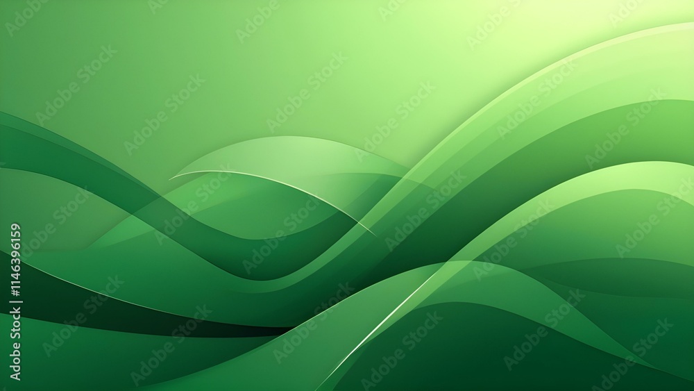 Poster a soft, abstract background with flowing, translucent green waves or ribbons against a lighter green