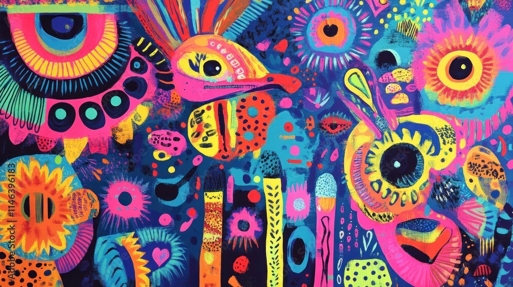 Poster a vibrant abstract artwork featuring colorful patterns and shapes, evoking energy and creativity.