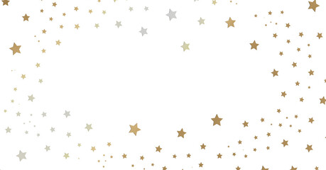 Gold and Silver Stars Scattered on White