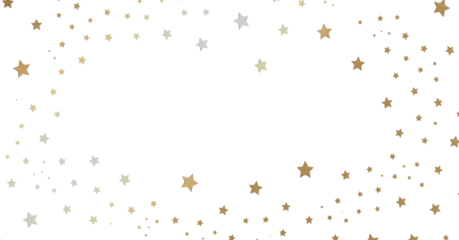 Gold and Silver Stars Scattered on White