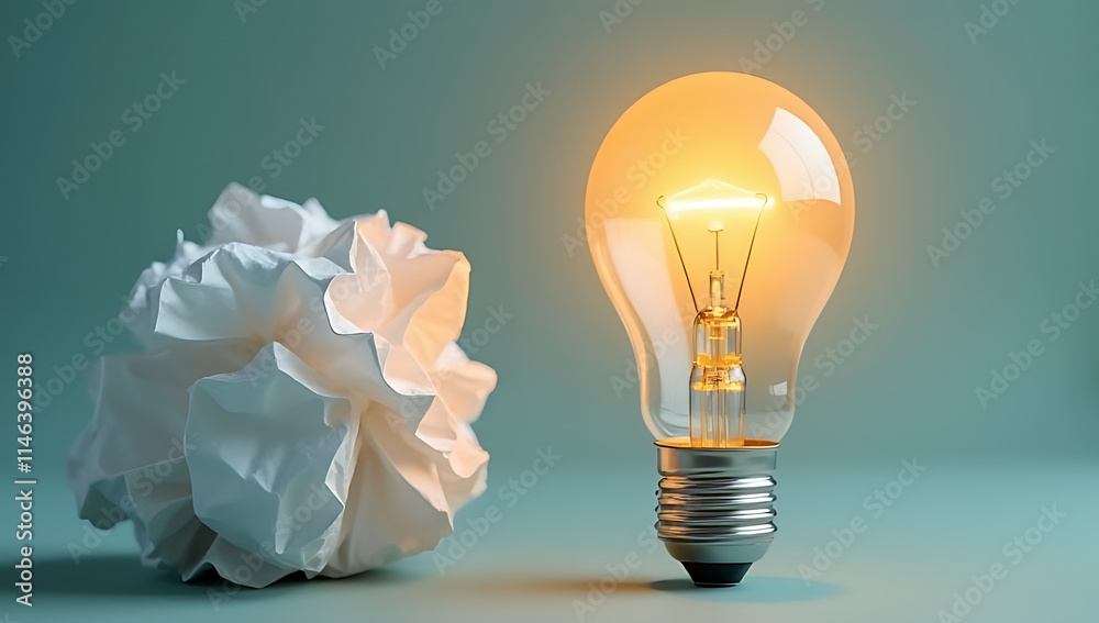 Aufkleber Combining idea generation and creative thinking through unconventional methods such as a crumpled paper ball and a light bulb._00001_
