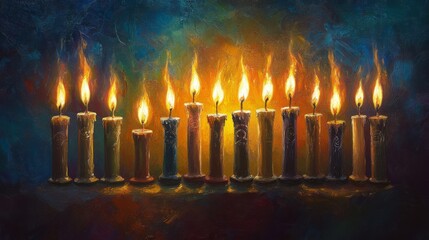 An almost otherworldly depiction of Hanukkah candles, their flames appearing to emanate an inner, luminous energy that fills the frame with a sense of timeless tradition and sacred reverence.