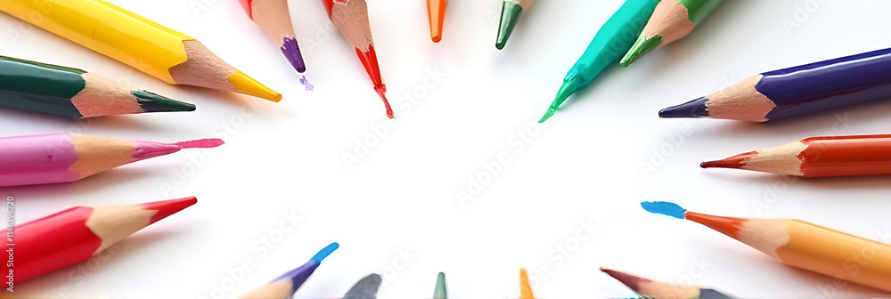 Aufkleber colorful pencils arranged abstractly on a plain white background create a visually striking artwork 