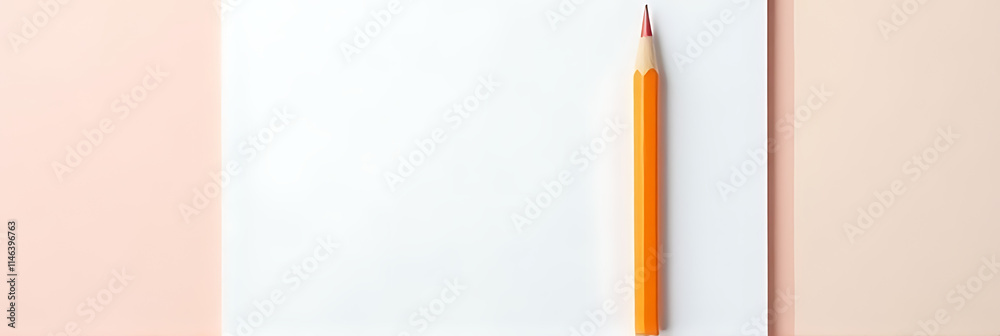 Poster colorful pencil sits on white notepaper against a soft pastel background in this graphic design for 