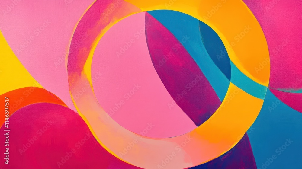 Poster A vibrant abstract composition featuring colorful overlapping shapes and curves.