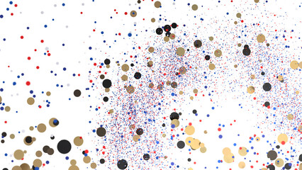 Red, blue, gold confetti burst. Festive backdrop