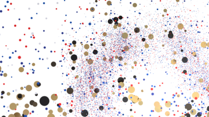 Red, blue, gold confetti burst. Festive backdrop