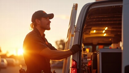 Sunset Preparation A Skilled Worker at Work