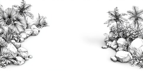 Obraz premium A calm seaside view with palm trees and gentle waves.