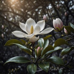 A single magnolia flower in bloom.