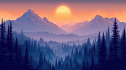 Obraz premium Rocky Mountains with a forest in the foreground sun in the sky 