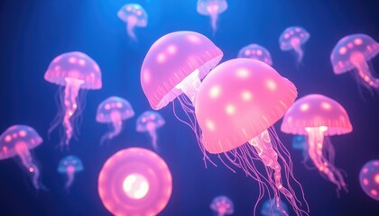 4K HD Wallpapers Luminous Jellyfish Pulsating With Light As They Float Through A Glowing Ocean. Desktop Wallpaper HD. HD Backgrounds