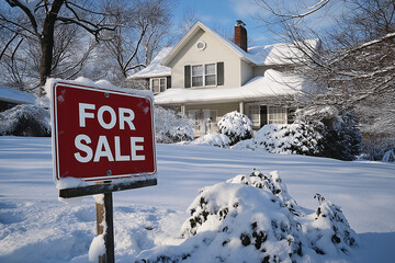 Charming middle-class home for sale in winter wonderland residential property snowy scene