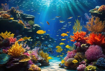 vibrant underwater habitat featuring diverse marine species colorful bright aquatic life rich ecosystem, coral, ocean, reef, fish, environment, biodiversity