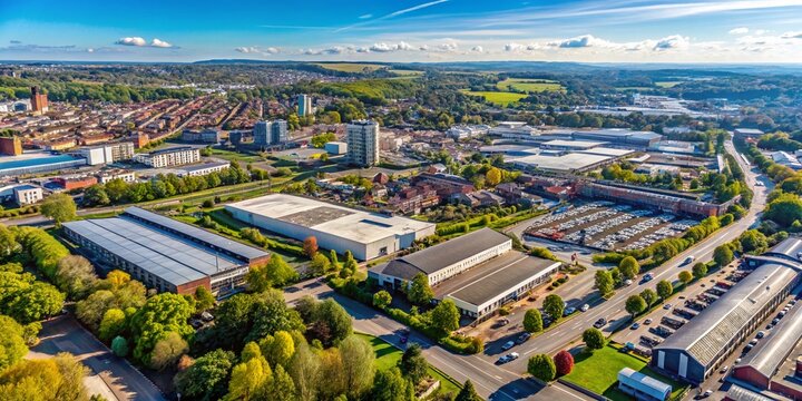 Aerial Basingstoke Warehouse District Drone Photography: Circling Shot, Industrial Estate, Logistics Hub