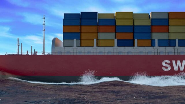 Massive Cargo Freight Container Ship Navigating Waters with Flag and Country Name Switzerland