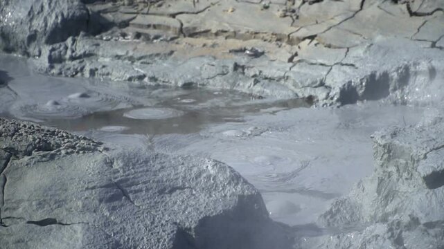 Boiling and Bubbling hot Mud Pool. Geothermal pools.
