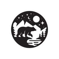 Black Color Bear silhouette design Vector Illustration, Solid White Background 18.eps