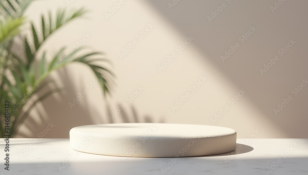 Poster beautiful sandstone top product display platform with a selective focus on its white and visually ap