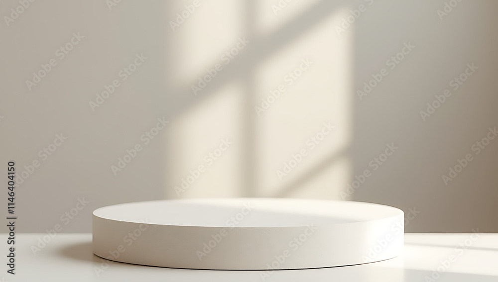 Poster beautiful sandstone top product display platform with a selective focus on its white and visually ap
