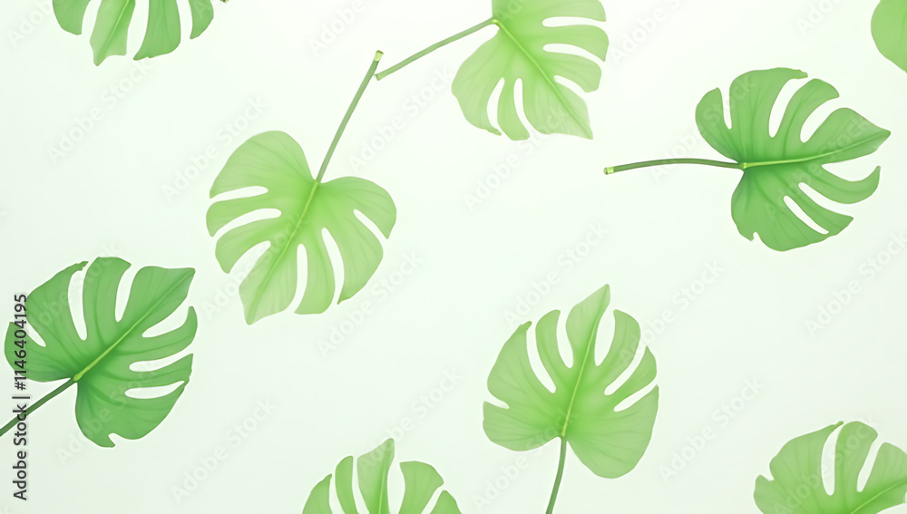 Poster beautiful monstera leaves with selective focus on a white background are ideal for decorating design