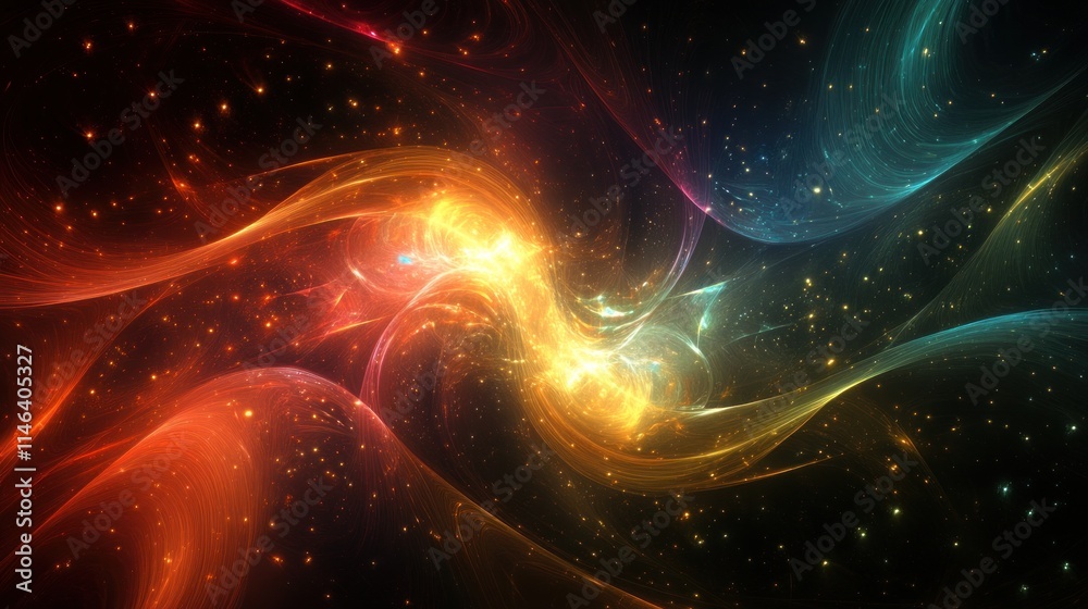 Poster a vibrant cosmic swirl of colors and light, evoking a sense of wonder and exploration.