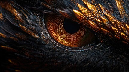 Close-up of a majestic eagle's eye with golden accents.