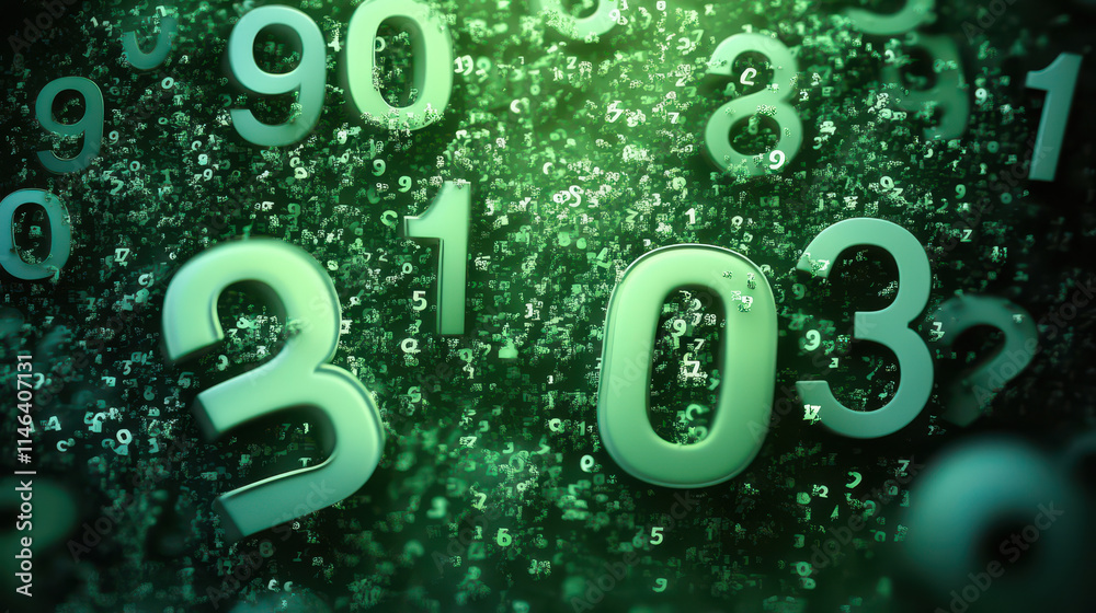 Poster dynamic abstract green 3d number matrix background for digital concepts