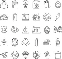 Sustainable Living EcoFriendly Icons for Green Energy and Waste Reduction