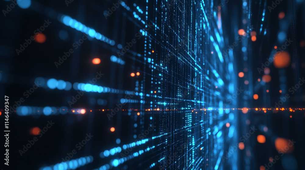 Poster digital abstraction with glowing lines representing data flow in cyberspace.