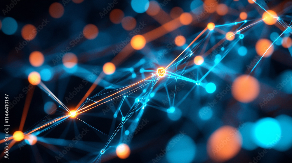 Poster dynamic network visualization depicting interconnected nodes and pathways.