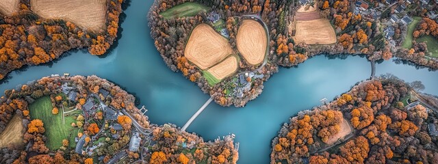 Fototapeta premium Aerial View of Colorful Farmland in Germany: Aerial Photography of Patchwork Landscape, Agricultural Beauty, Rural Development, and Sustainable Farming Concept