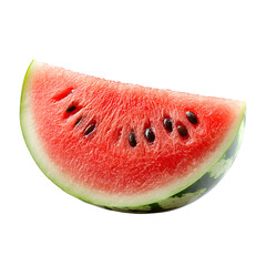 Front view close-up of an extremely perfect-looking single Watermelon fruit slice isolated on a white transparent background