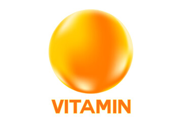 Vitamin C glowing 3D molecule element or bubble, watercolor gradient background. Rich fluid orange, lemon color flowing bubbles, supplement skin products banner, presentation, infographic design