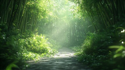 Obraz premium Photo of a path through a bamboo forest surrounded background