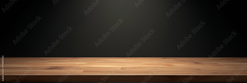 Aufkleber a real wood table top texture on a dark room interior design background for product display and desi