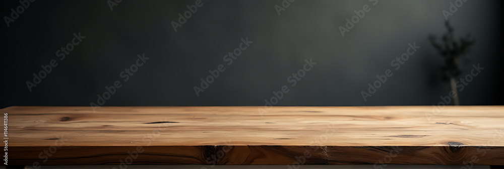 Aufkleber a real wood table top texture on a dark room interior design background for product display and desi
