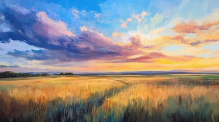 A vibrant sunset over a golden field, capturing the beauty of nature's landscape.
