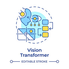 Vision transformer multi color concept icon. Image recognition tasks improvement. RAG integration. Round shape line illustration. Abstract idea. Graphic design. Easy to use in presentation