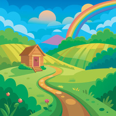 Fototapeta premium Rural landscape with a rainbow