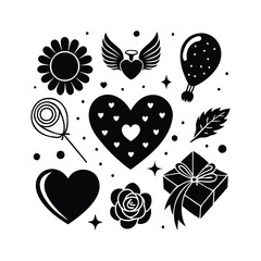 Set of Cute Valentine Elements Vector for Romantic and Wedding Designs
