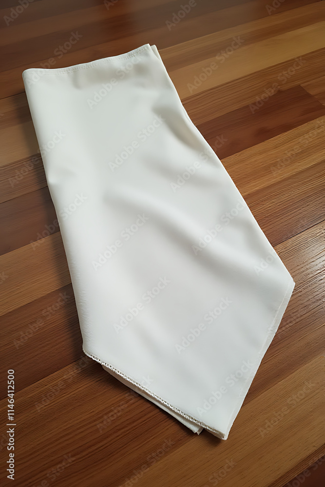 Poster A napkin or piece of fabric lies on a wooden table with a subtle clipping path for design purposes._00003_
