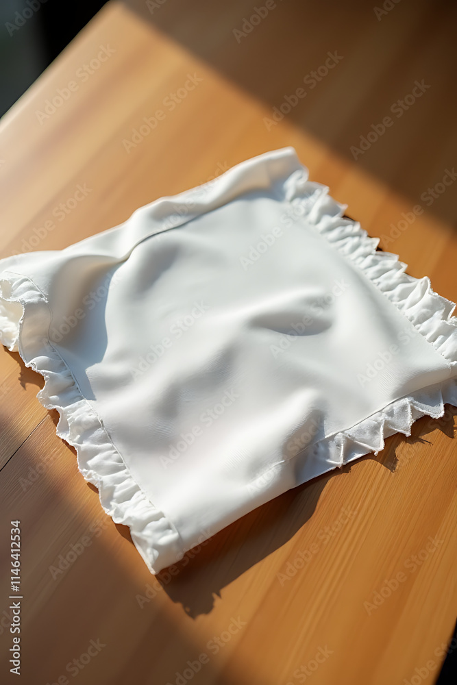 Poster A napkin or piece of fabric lies on a wooden table with a subtle clipping path for design purposes._00002_