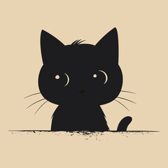 Elegant Silhouette Of A Black And White Cat Vector Illustration