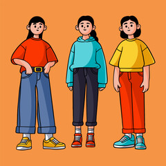 Hand drawn girl friend cartoon comic illustration