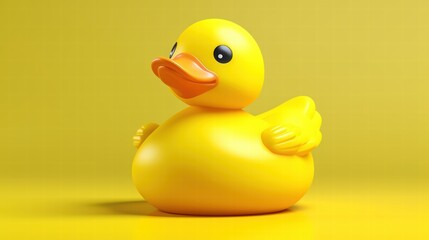 Vibrant 3D Render of a Yellow Rubber Duck with a Smooth Surface and Glossy Finish on a Bright Yellow Background