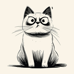 Elegant Silhouette Of A Black And White Cat Vector Illustration