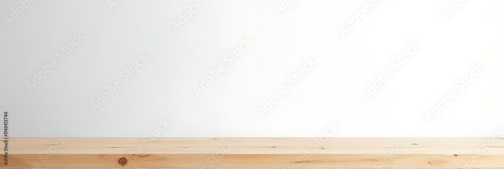 Poster a minimalist wood tabletop is placed on a white abstract background for montage product display and 
