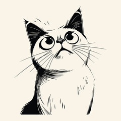 Elegant Silhouette Of A Black And White Cat Vector Illustration