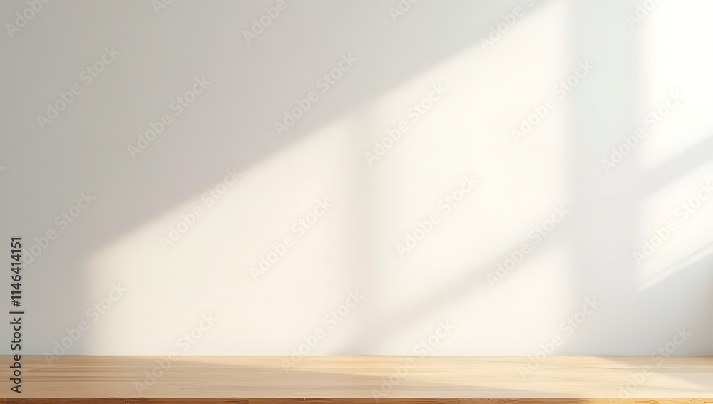 Aufkleber A minimalist empty wooden tabletop with a clean counter space against a blank wall for product display and visual design._00002_